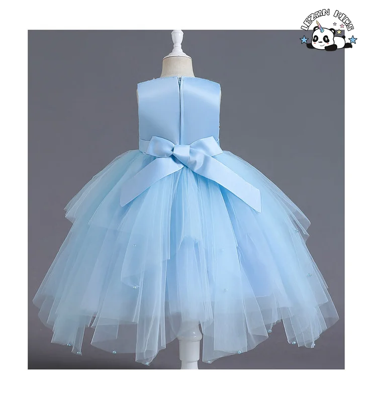 LEZONKIDS - Girls' Dress Sleeveless Skirt Irregular Short Dress Mesh Sequin Dress